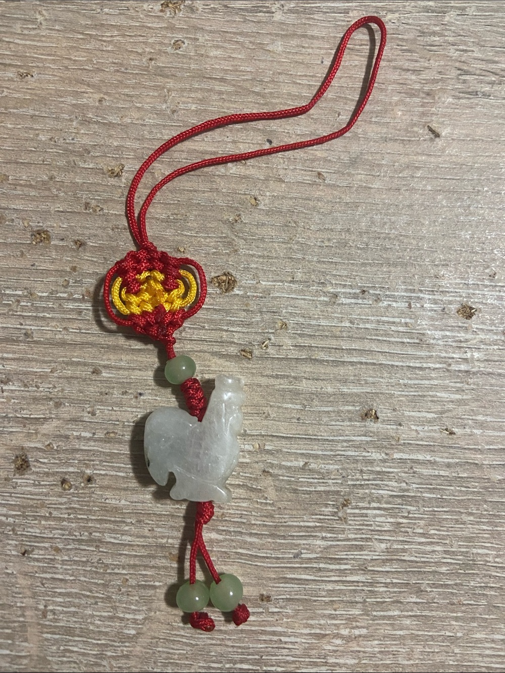 Handcrafted White Jade Rooster Charm with Red Cord